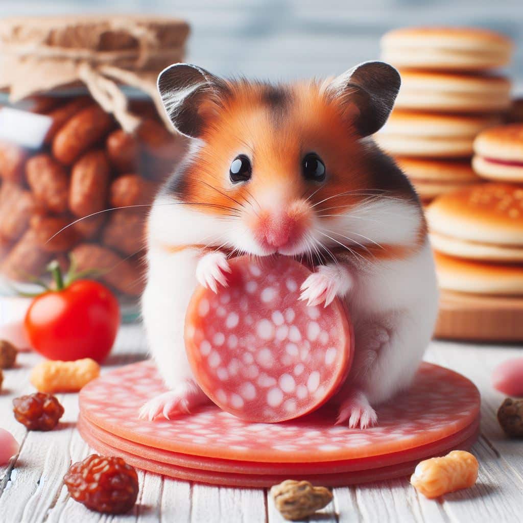 hamsters eating salami